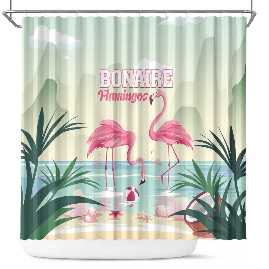 Bonaire Flamingos Shower Curtain Summer Time Beach Concept LT01