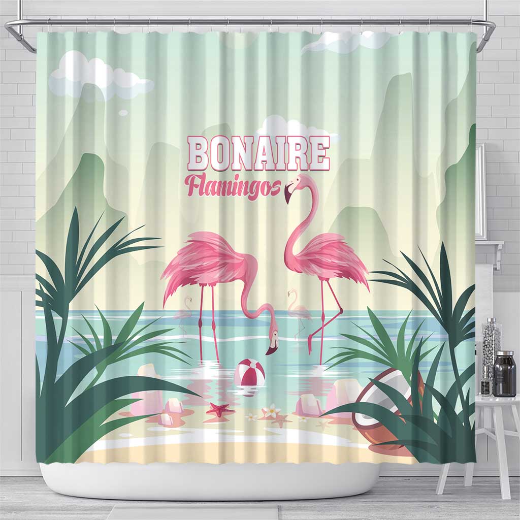 Bonaire Flamingos Shower Curtain Summer Time Beach Concept LT01
