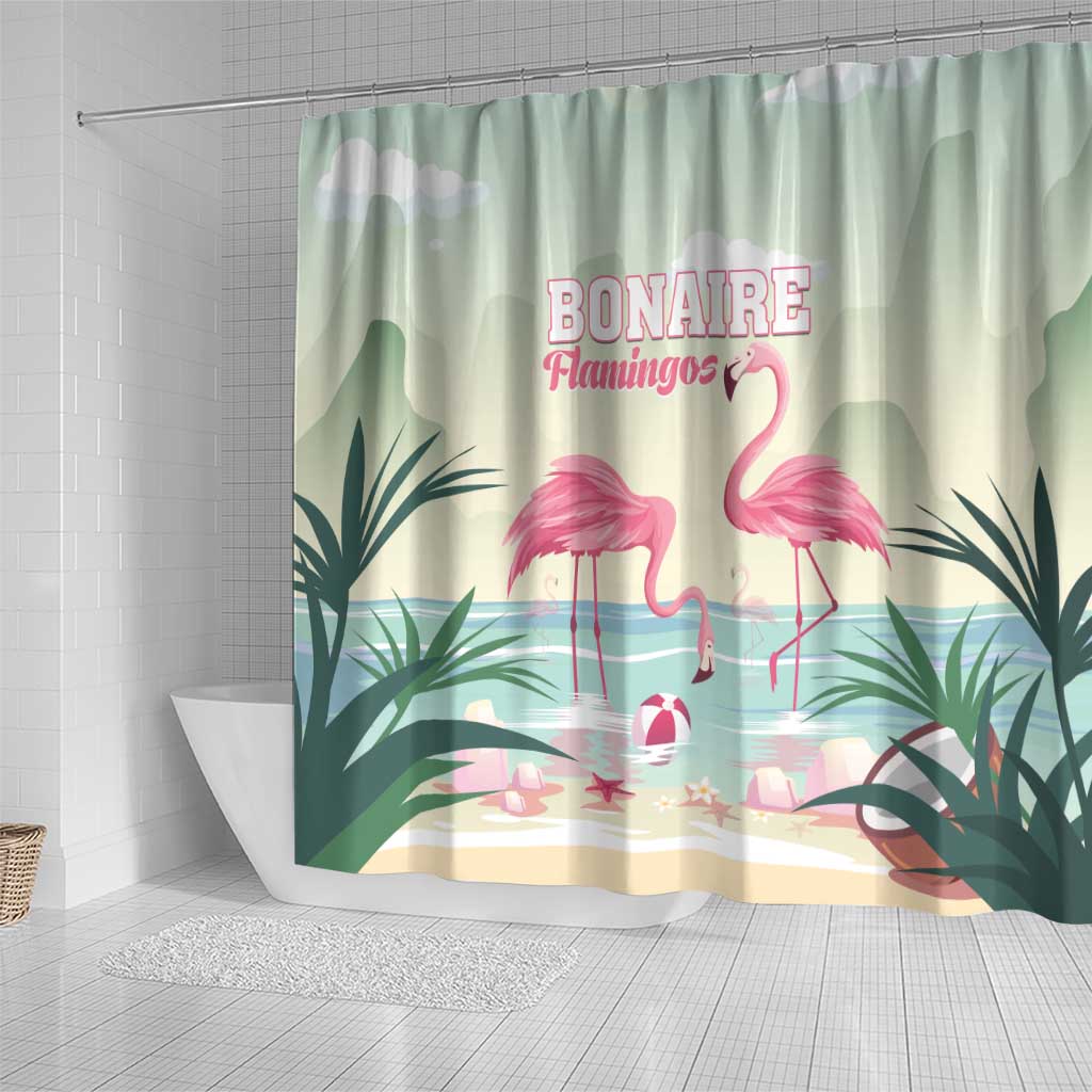 Bonaire Flamingos Shower Curtain Summer Time Beach Concept LT01