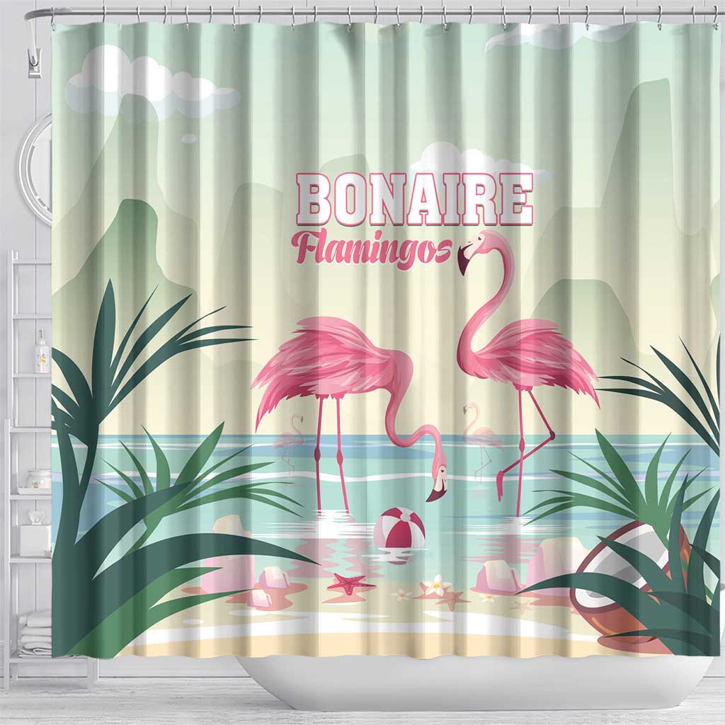 Bonaire Flamingos Shower Curtain Summer Time Beach Concept LT01