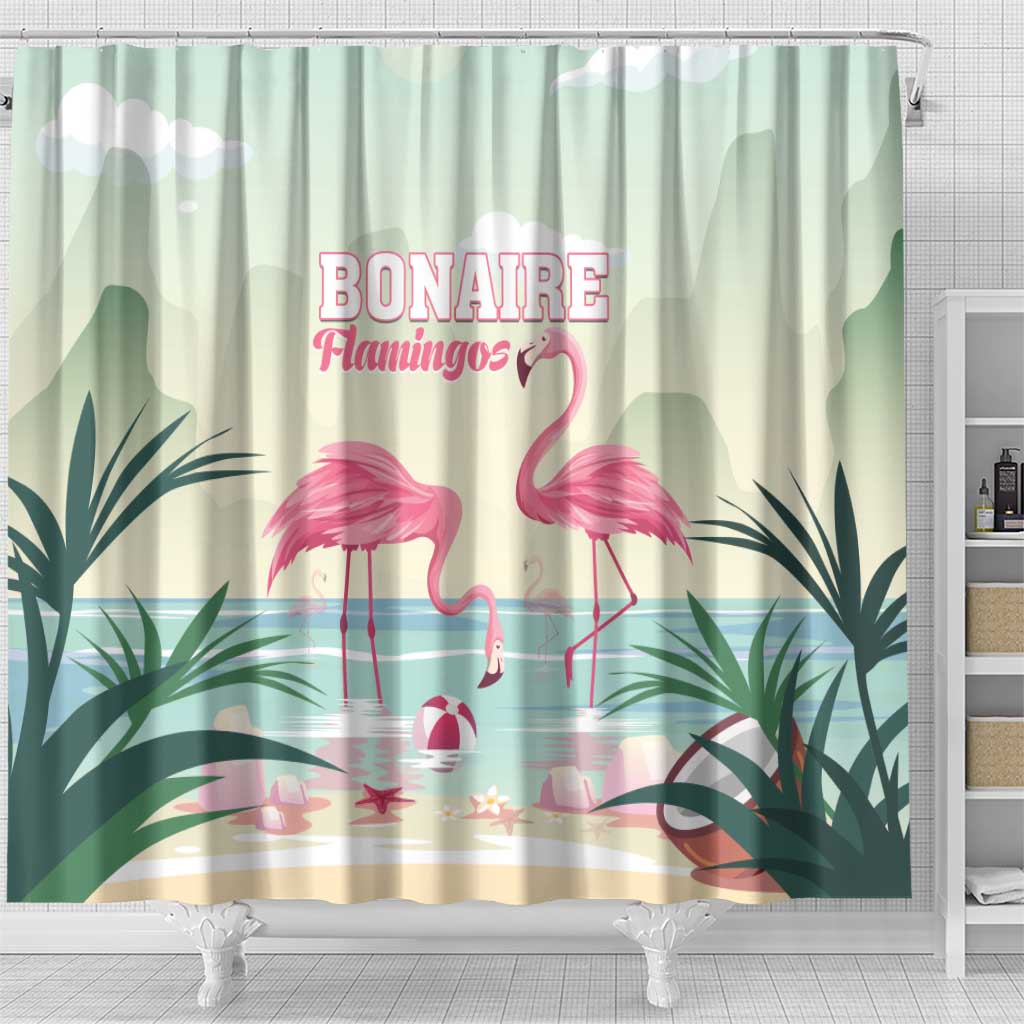 Bonaire Flamingos Shower Curtain Summer Time Beach Concept LT01