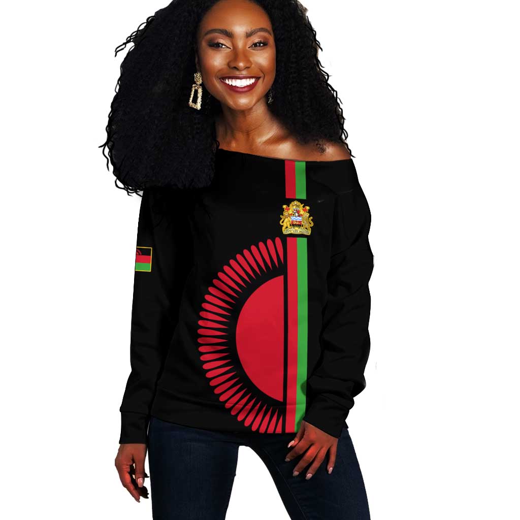 Personalized Malawi Off Shoulder Sweater with Coat of Arms Flag Style LT01