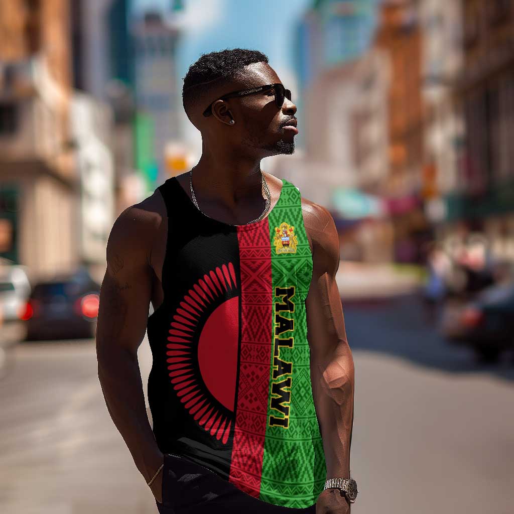 Personalized Malawi Men Tank Top with Coat of Arms and African Pattern LT01