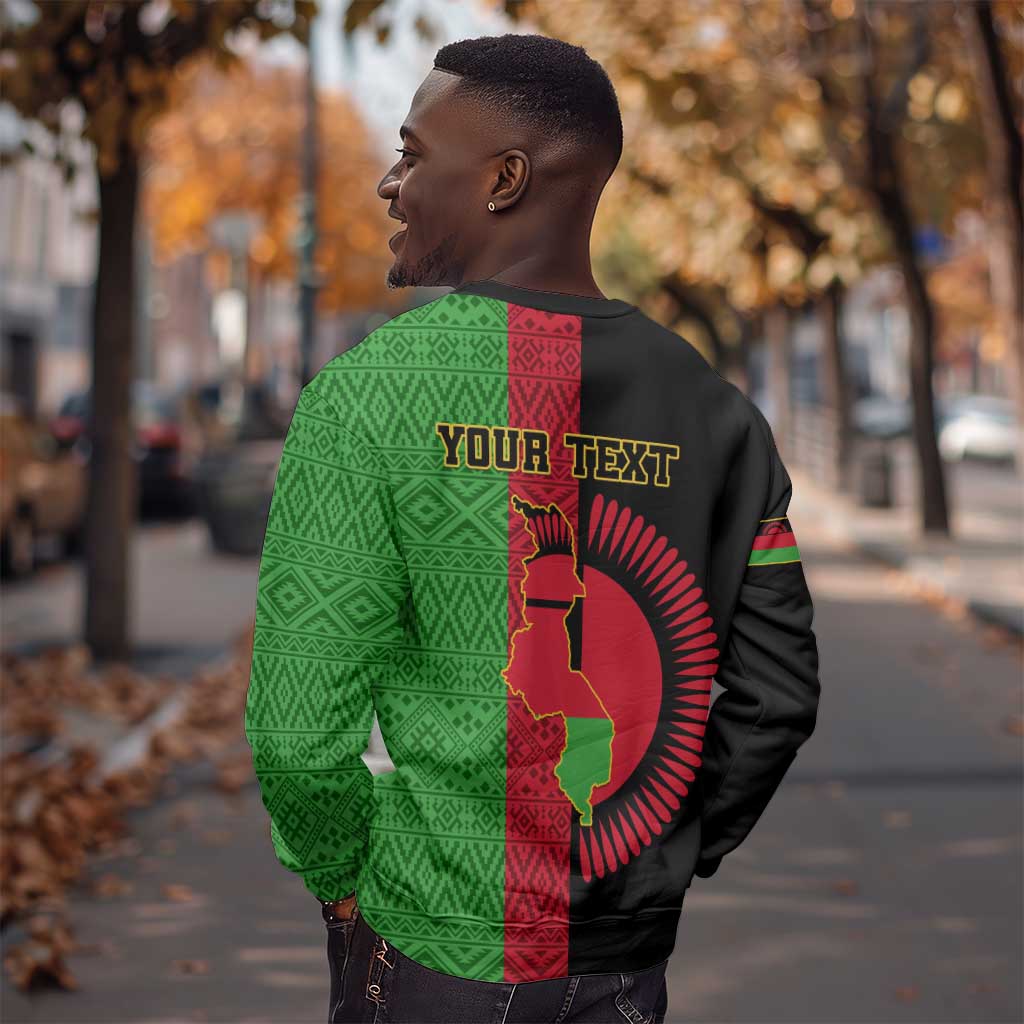Personalized Malawi Sweatshirt with Coat of Arms and African Pattern LT01