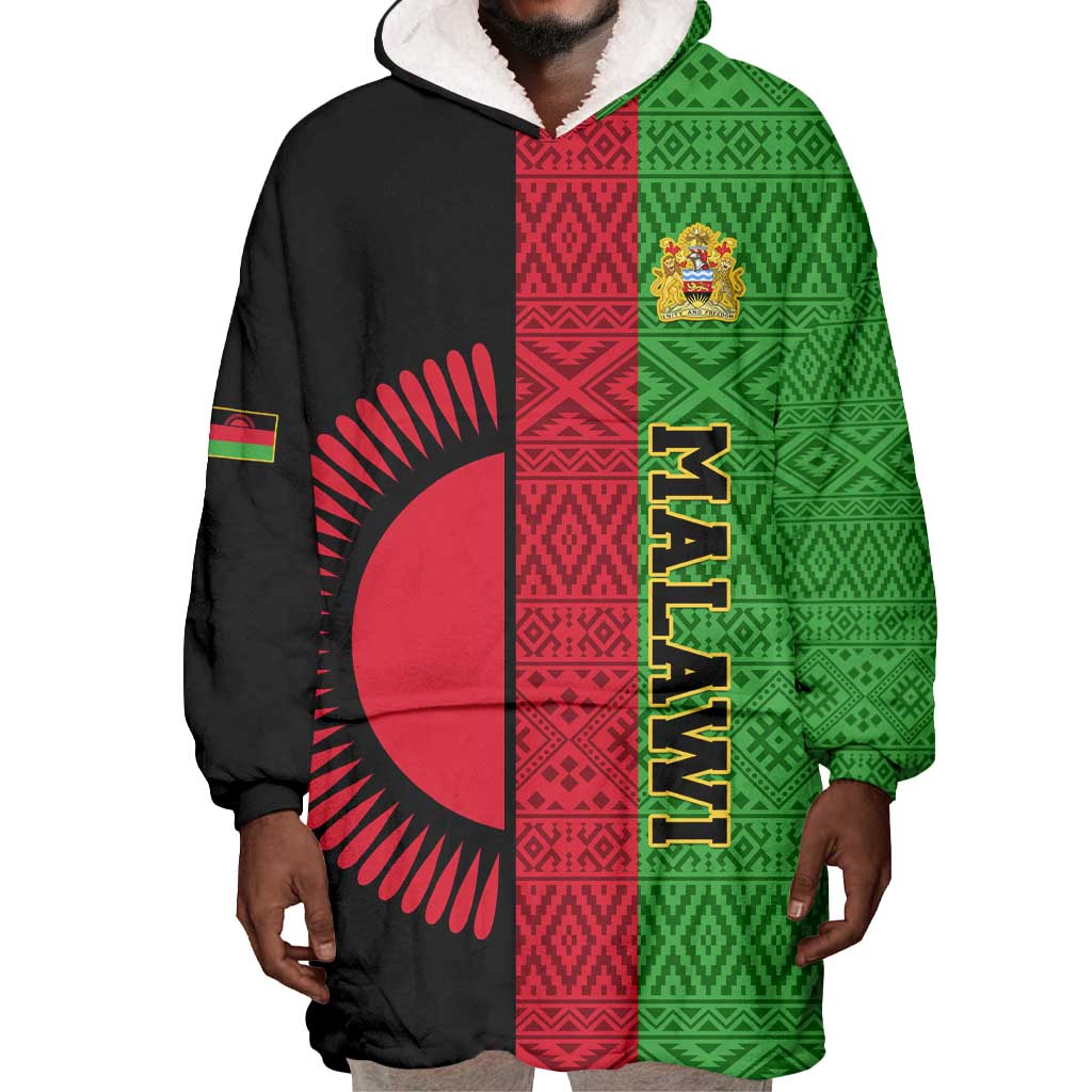 Personalized Malawi Wearable Blanket Hoodie with Coat of Arms and African Pattern LT01