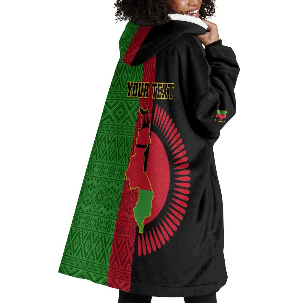 Personalized Malawi Wearable Blanket Hoodie with Coat of Arms and African Pattern LT01