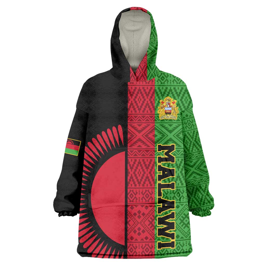 Personalized Malawi Wearable Blanket Hoodie with Coat of Arms and African Pattern LT01