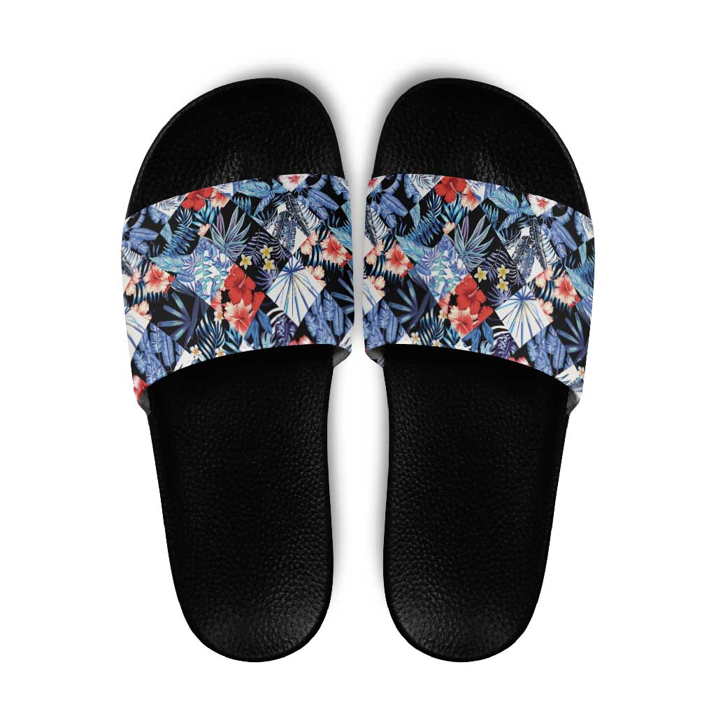 Hawaii Tropicana Blue Pattern Slide Sandals LT01