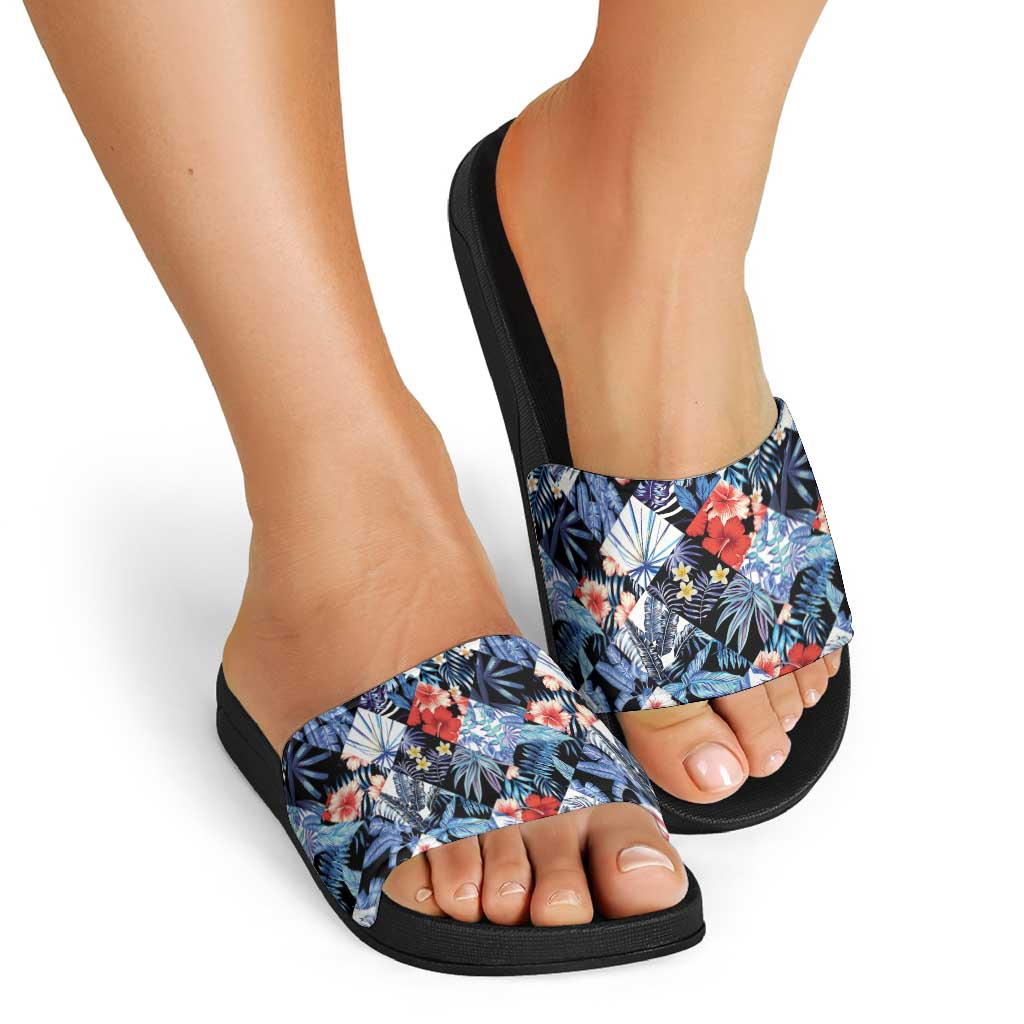 Hawaii Tropicana Blue Pattern Slide Sandals LT01