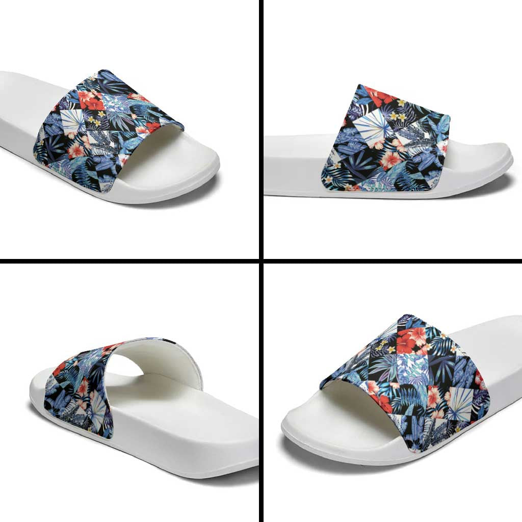 Hawaii Tropicana Blue Pattern Slide Sandals LT01