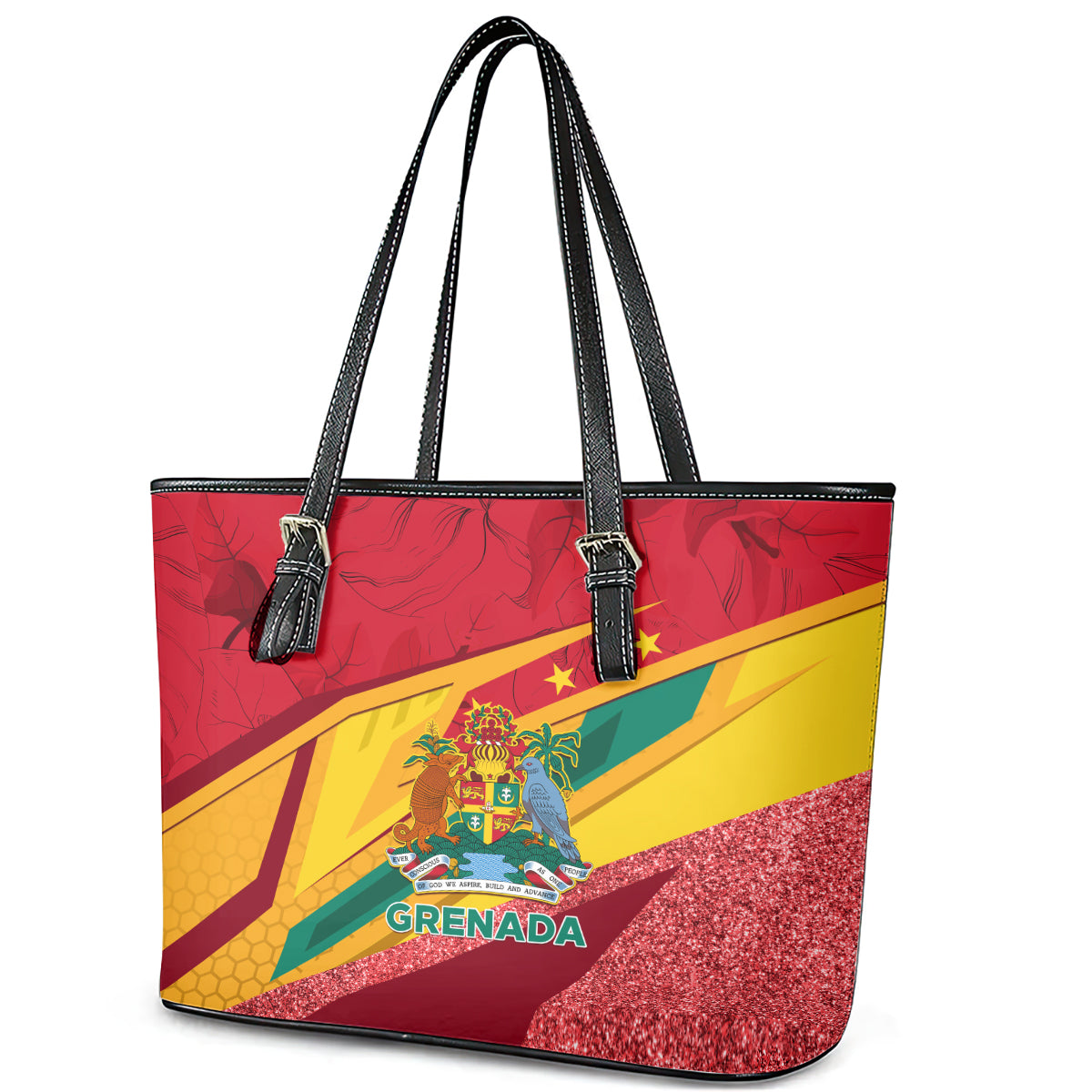 Grenada Independence Day Leather Tote Bag Gwenad Bougainvillea Sparkle Version LT01