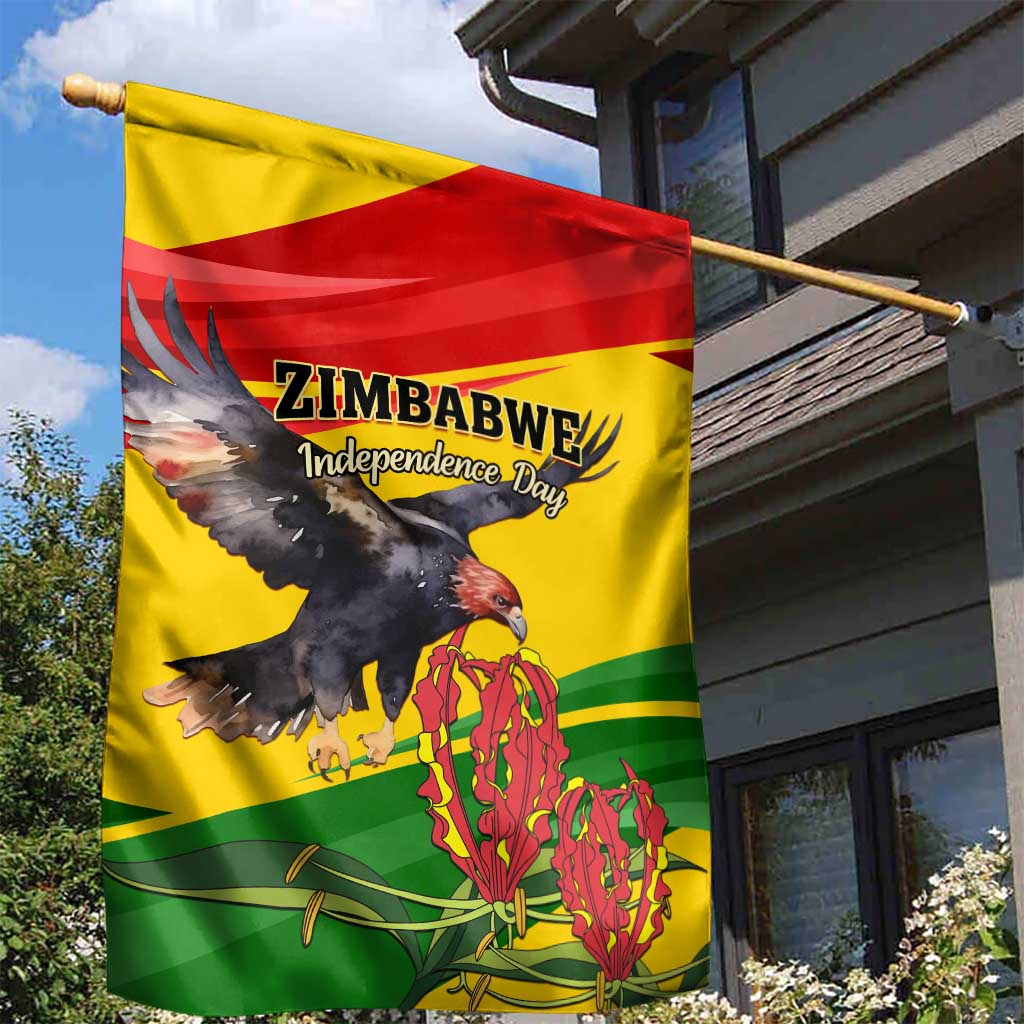 Zimbabwe Independence Day Garden Flag Featuring Chapungu Bird and Flame Lily LT01