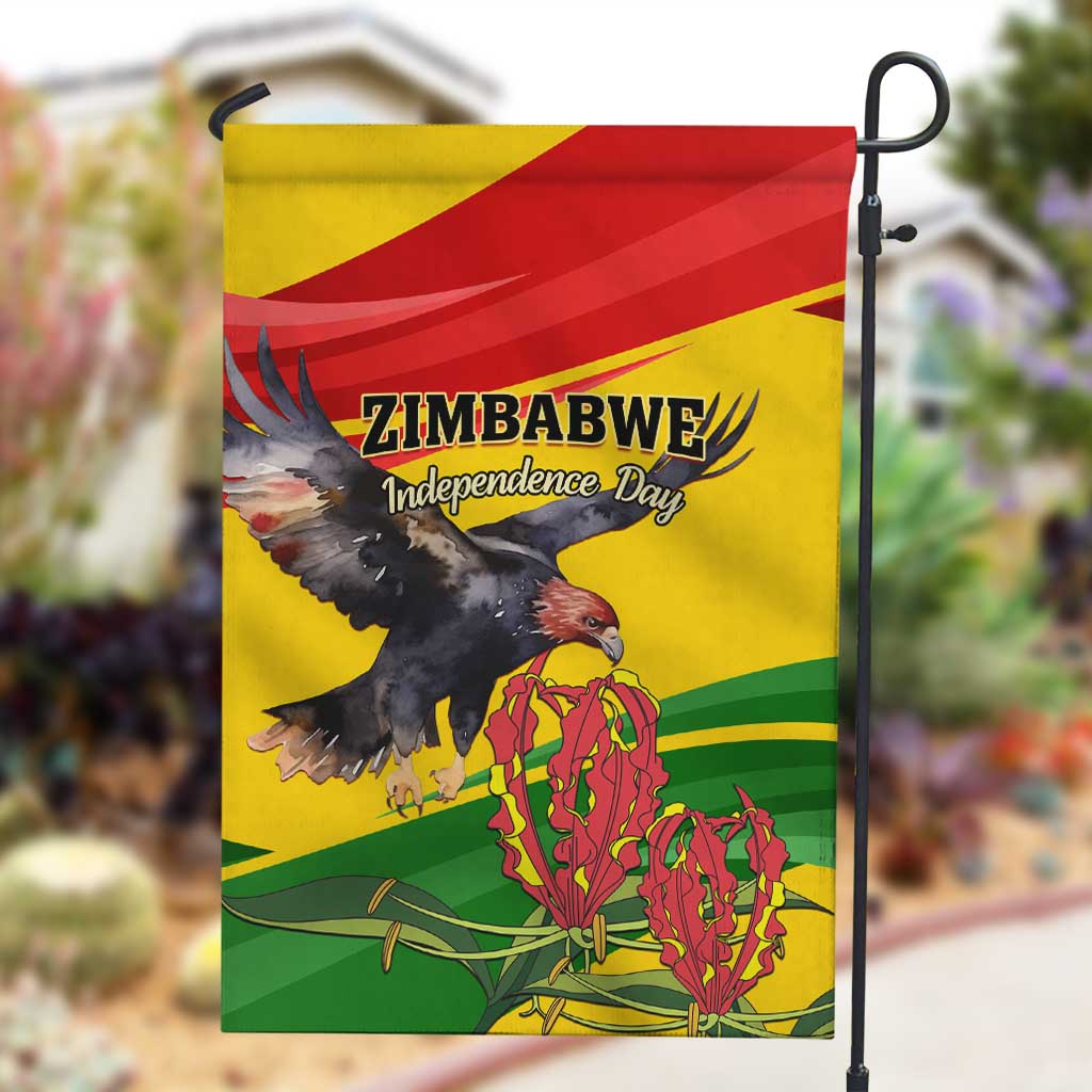 Zimbabwe Independence Day Garden Flag Featuring Chapungu Bird and Flame Lily LT01