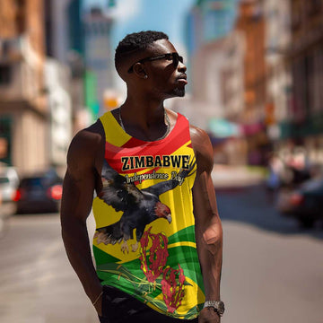 Zimbabwe Independence Day Men Tank Top Featuring Chapungu Bird and Flame Lily LT01