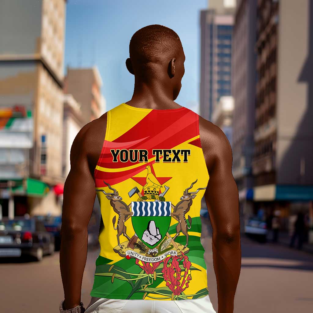 Zimbabwe Independence Day Men Tank Top Featuring Chapungu Bird and Flame Lily LT01