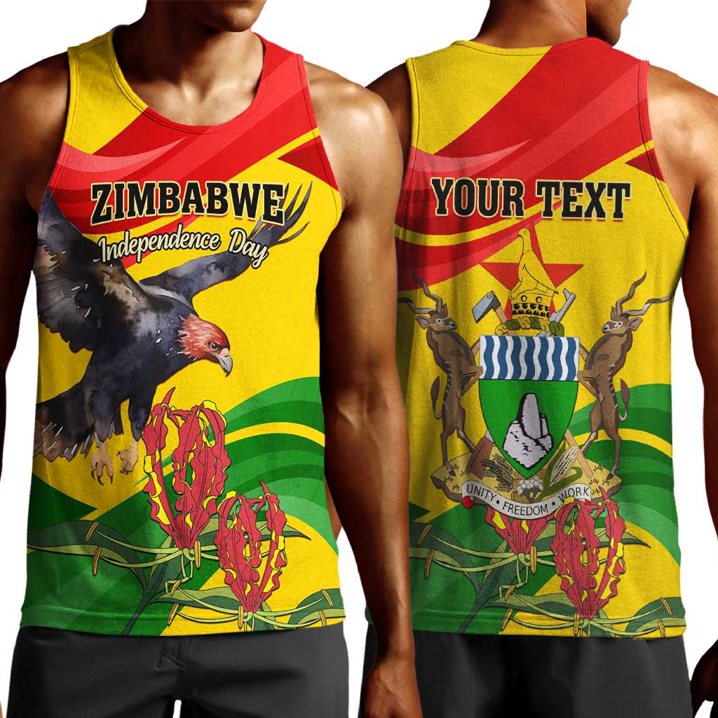 Zimbabwe Independence Day Men Tank Top Featuring Chapungu Bird and Flame Lily LT01