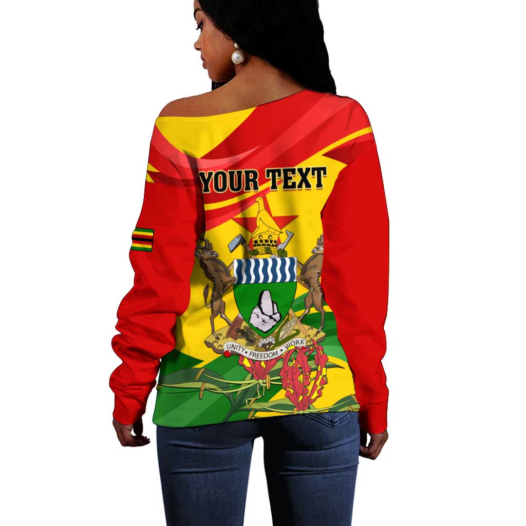 Zimbabwe Independence Day Off Shoulder Sweater Featuring Chapungu Bird and Flame Lily LT01