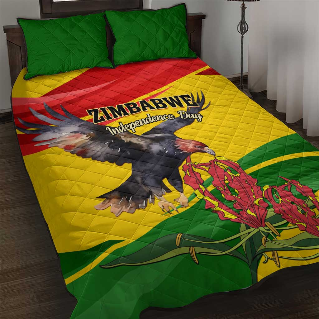 Zimbabwe Independence Day Quilt Bed Set Featuring Chapungu Bird and Flame Lily LT01