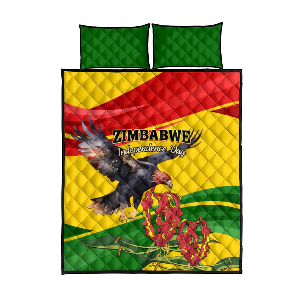 Zimbabwe Independence Day Quilt Bed Set Featuring Chapungu Bird and Flame Lily LT01