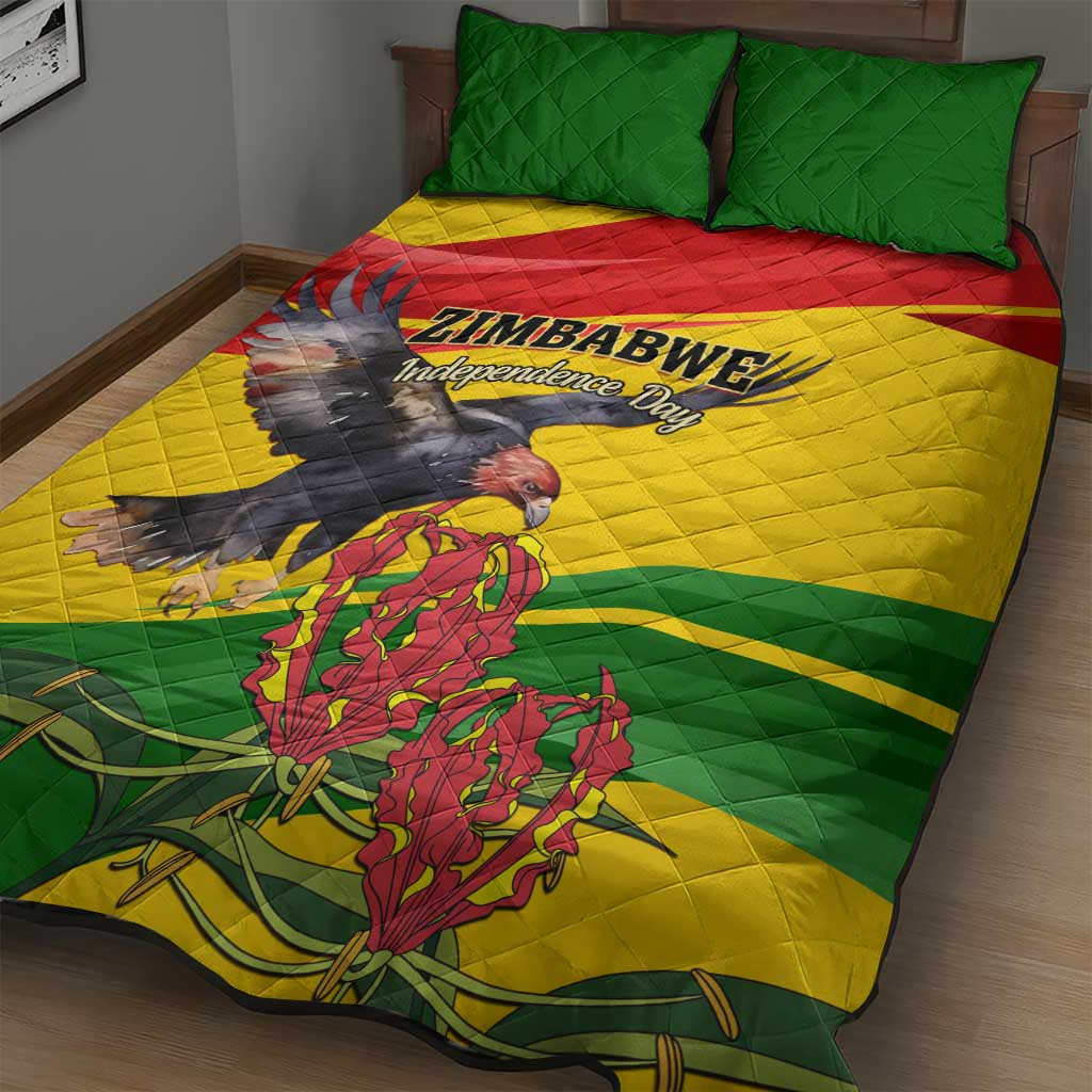 Zimbabwe Independence Day Quilt Bed Set Featuring Chapungu Bird and Flame Lily LT01