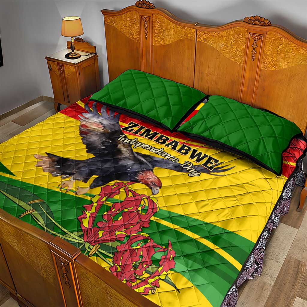 Zimbabwe Independence Day Quilt Bed Set Featuring Chapungu Bird and Flame Lily LT01