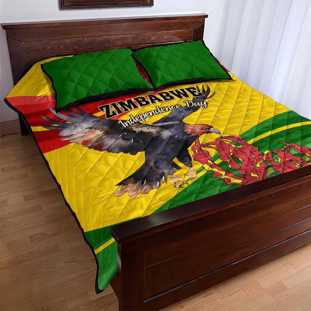 Zimbabwe Independence Day Quilt Bed Set Featuring Chapungu Bird and Flame Lily LT01