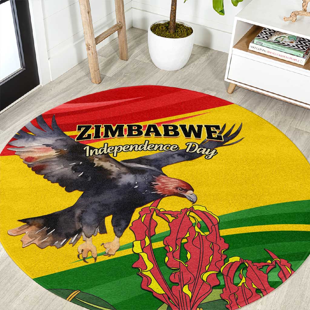 Zimbabwe Independence Day Round Carpet Featuring Chapungu Bird and Flame Lily LT01