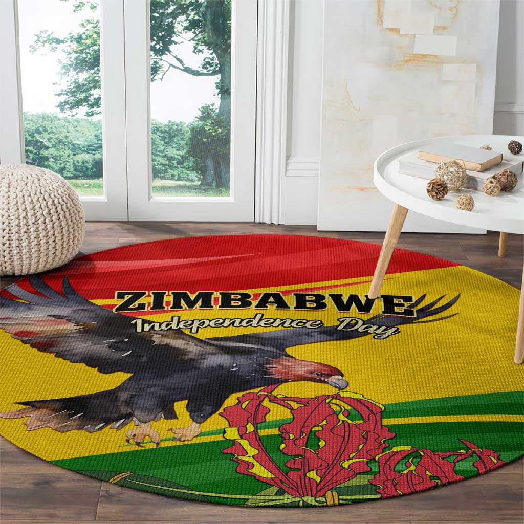 Zimbabwe Independence Day Round Carpet Featuring Chapungu Bird and Flame Lily LT01