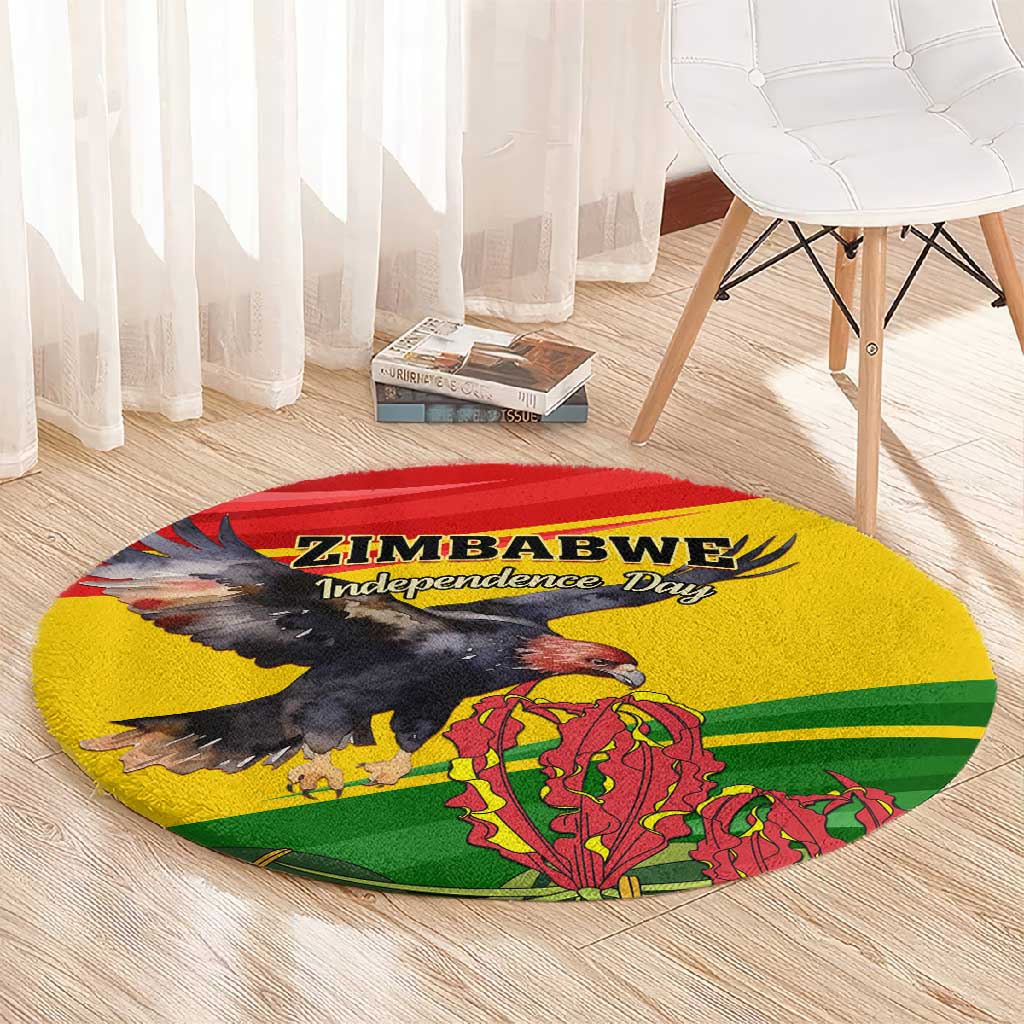 Zimbabwe Independence Day Round Carpet Featuring Chapungu Bird and Flame Lily LT01