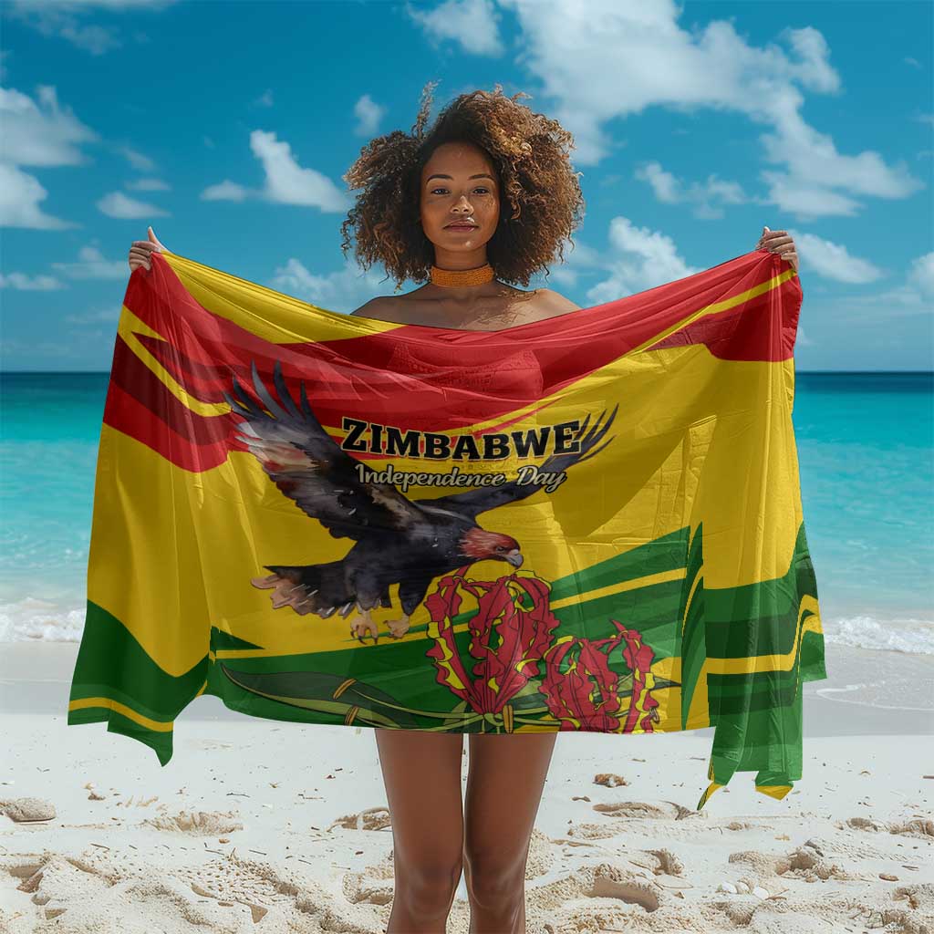 Zimbabwe Independence Day Sarong Featuring Chapungu Bird and Flame Lily LT01