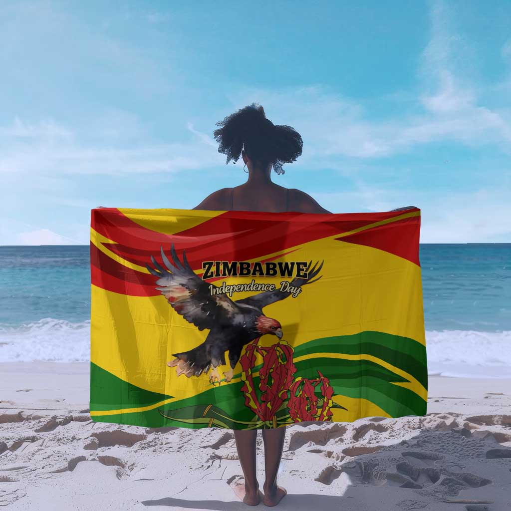 Zimbabwe Independence Day Sarong Featuring Chapungu Bird and Flame Lily LT01