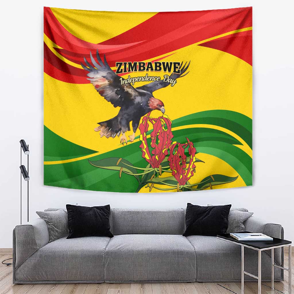 Zimbabwe Independence Day Tapestry Featuring Chapungu Bird and Flame Lily LT01