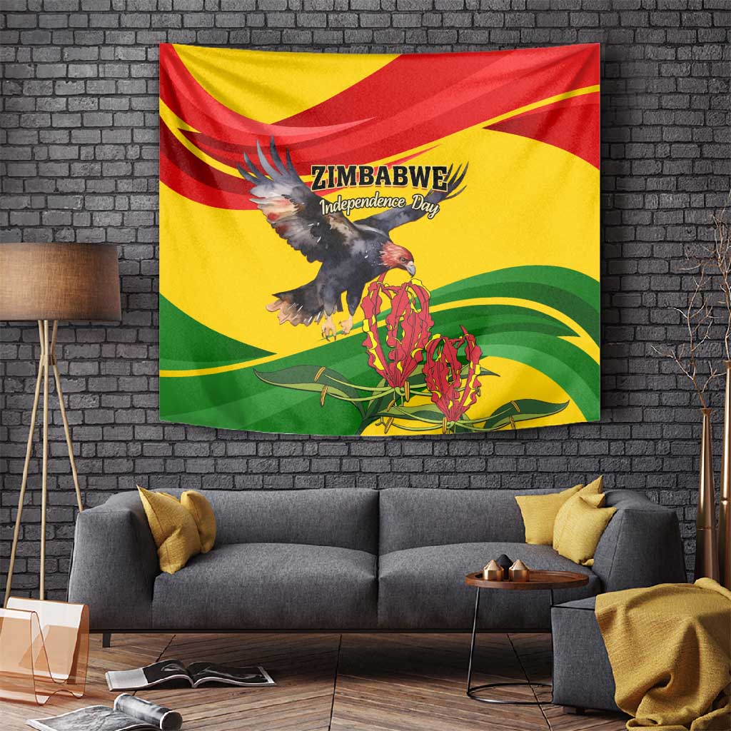 Zimbabwe Independence Day Tapestry Featuring Chapungu Bird and Flame Lily LT01