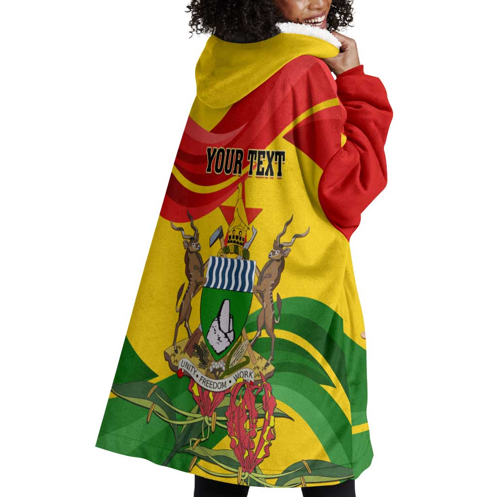 Zimbabwe Independence Day Wearable Blanket Hoodie Featuring Chapungu Bird and Flame Lily LT01