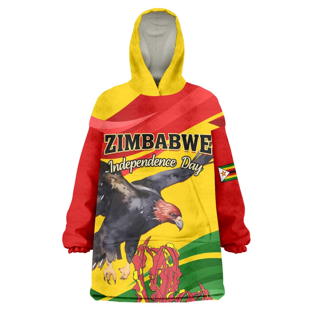 Zimbabwe Independence Day Wearable Blanket Hoodie Featuring Chapungu Bird and Flame Lily LT01