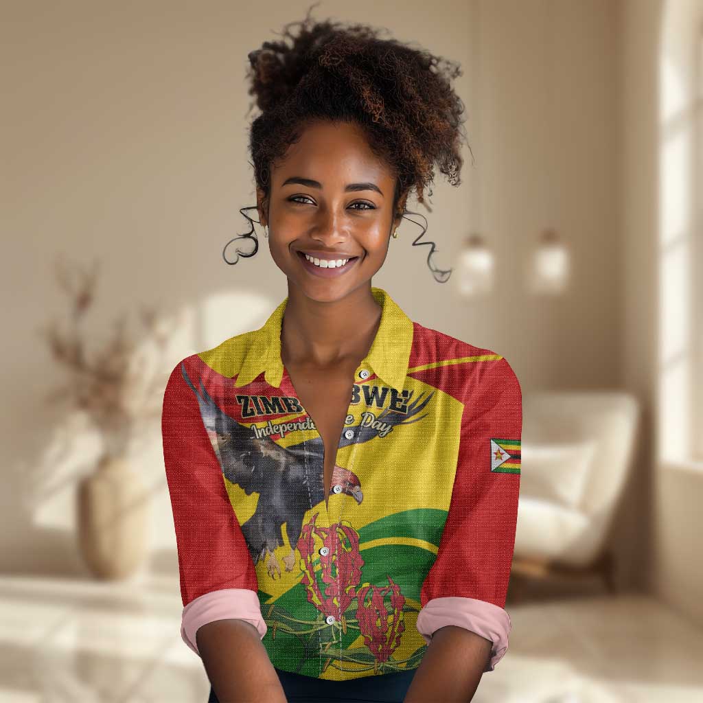 Zimbabwe Independence Day Women Casual Shirt Featuring Chapungu Bird and Flame Lily LT01