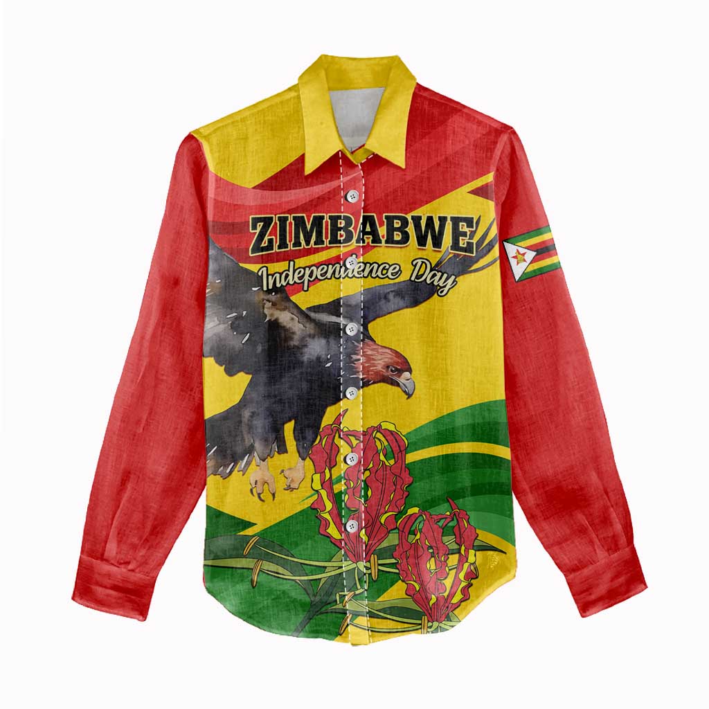 Zimbabwe Independence Day Women Casual Shirt Featuring Chapungu Bird and Flame Lily LT01