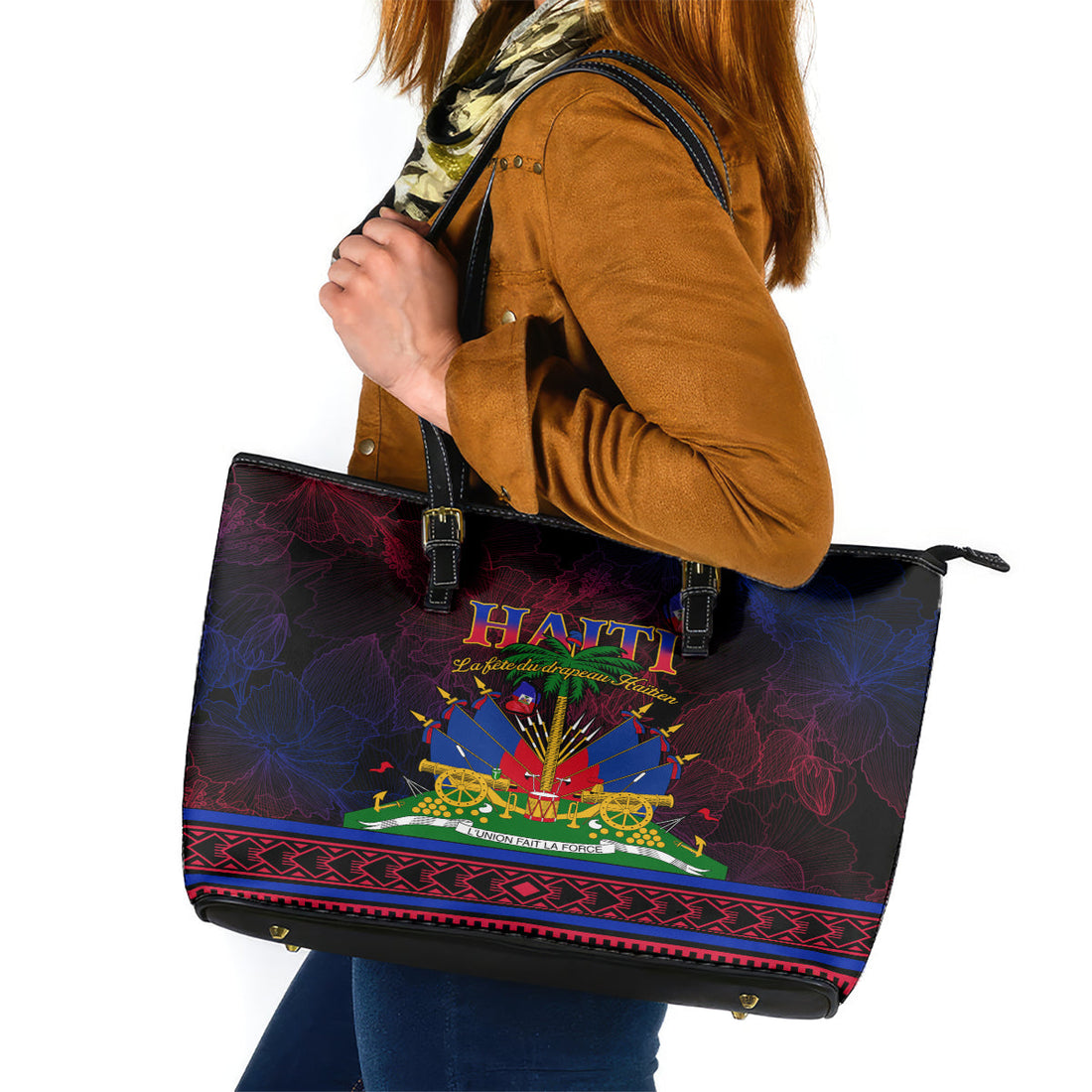 Haitian Flag Day Leather Tote Bag La fete du drapeau Haitien LT01
