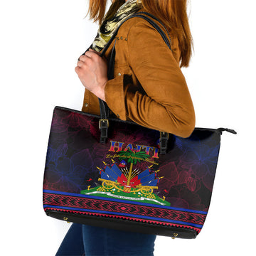 Haitian Flag Day Leather Tote Bag La fete du drapeau Haitien LT01