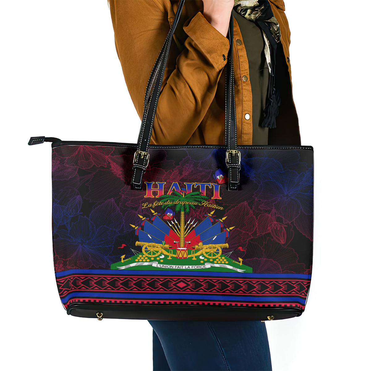 Haitian Flag Day Leather Tote Bag La fete du drapeau Haitien LT01