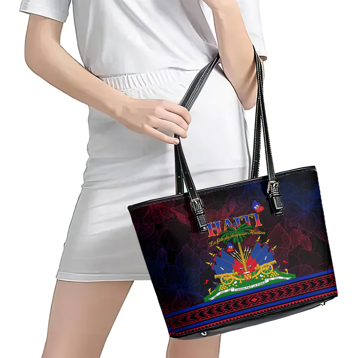 Haitian Flag Day Leather Tote Bag La fete du drapeau Haitien LT01