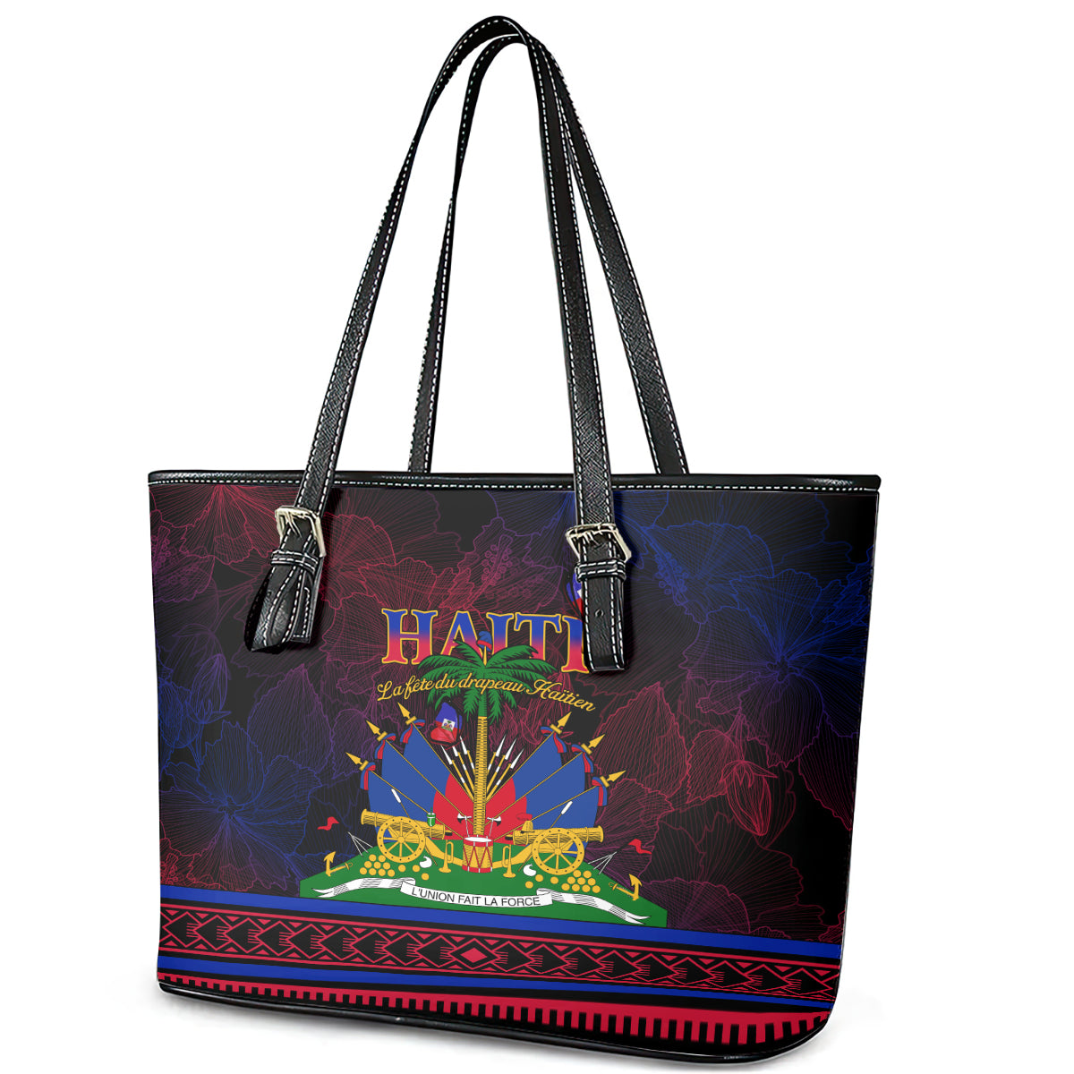 Haitian Flag Day Leather Tote Bag La fete du drapeau Haitien LT01