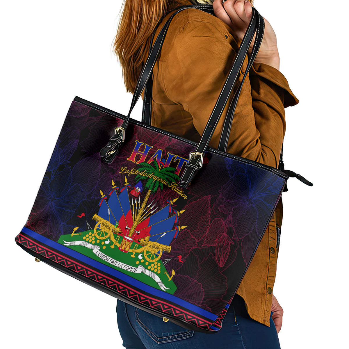 Haitian Flag Day Leather Tote Bag La fete du drapeau Haitien LT01
