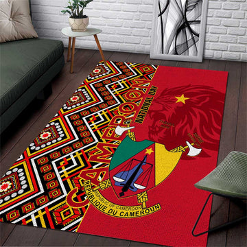 Cameroon National Day Area Rug Cameroun Coat Of Arms Ankara Pattern LT01