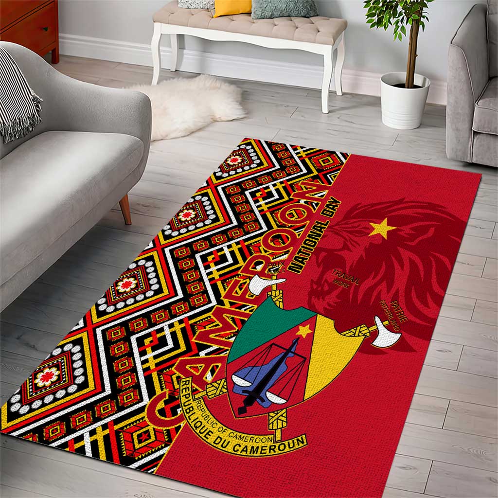 Cameroon National Day Area Rug Cameroun Coat Of Arms Ankara Pattern LT01