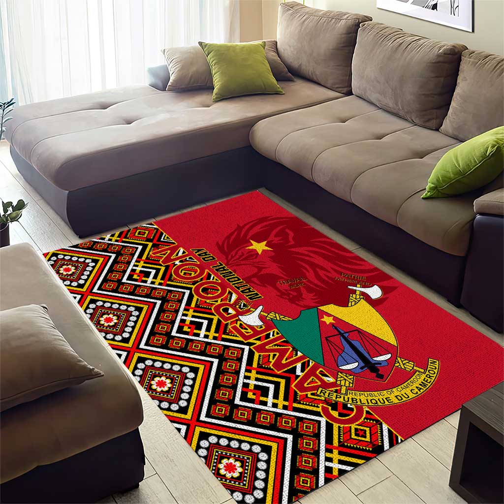 Cameroon National Day Area Rug Cameroun Coat Of Arms Ankara Pattern LT01