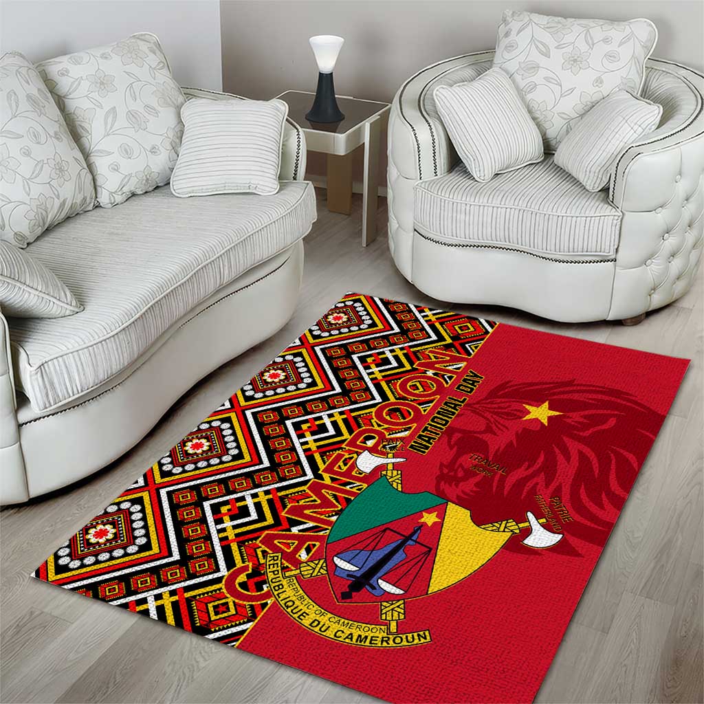 Cameroon National Day Area Rug Cameroun Coat Of Arms Ankara Pattern LT01