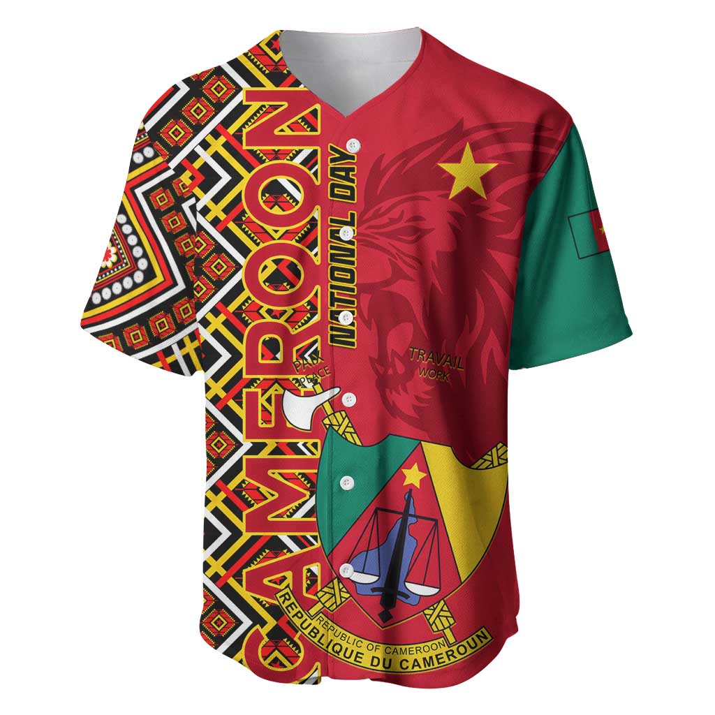Cameroon National Day Baseball Jersey Cameroun Coat Of Arms Ankara Pattern LT01