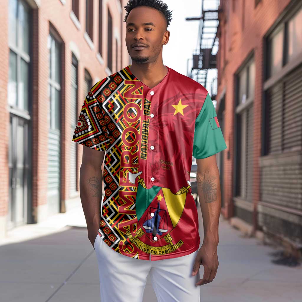 Cameroon National Day Baseball Jersey Cameroun Coat Of Arms Ankara Pattern LT01