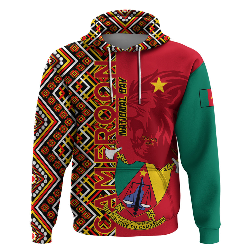 Cameroon National Day Hoodie Cameroun Coat Of Arms Ankara Pattern LT01
